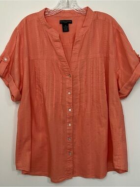Preswick & Moore 2X Orange Short Roll Tab Sleeve Button Cotton Shirt Lightweight